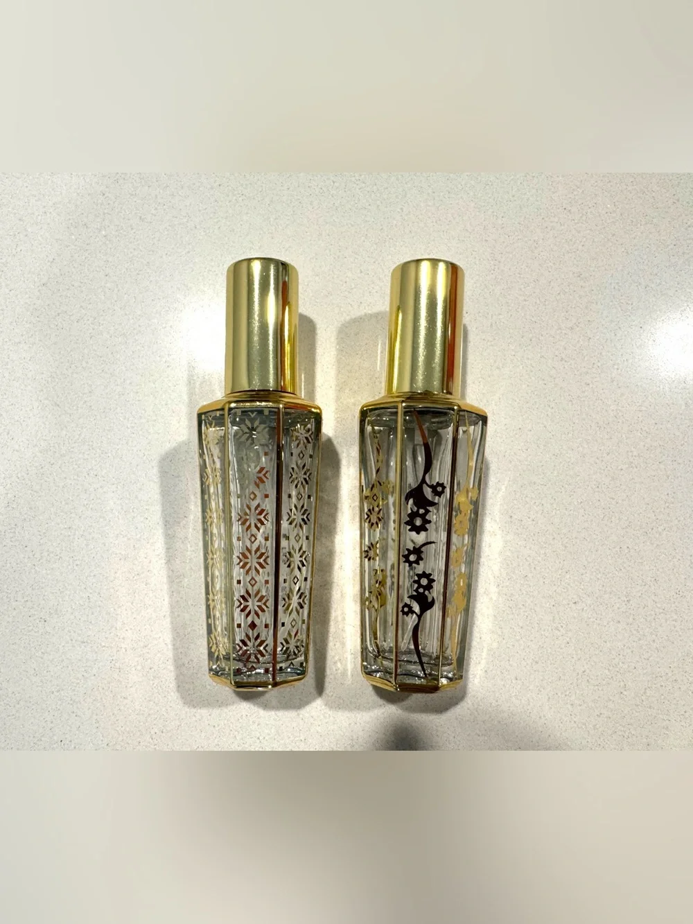Glass Spray Bottles with Gold Caps set of 2